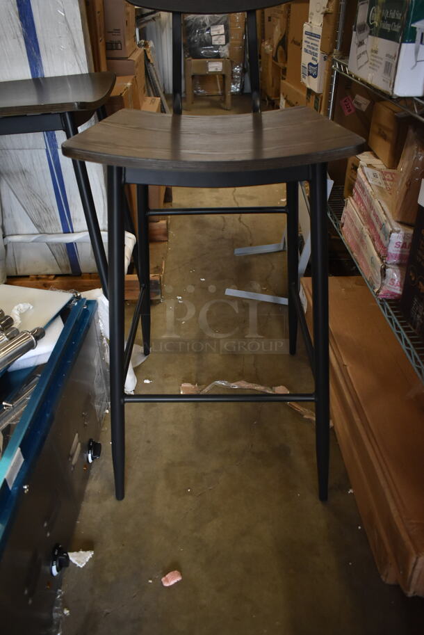 2 BRAND NEW SCRATCH AND DENT! Wood Pattern Bar Height Chair on Black Metal Legs. 2 Times Your Bid! - Image 5 of 6