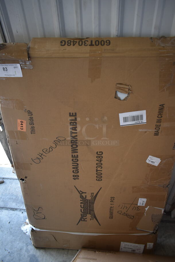 BRAND NEW SCRATCH AND DENT! Regency 600T3048G 30" x 48" 18-Gauge 304 Stainless Steel Commercial Work Table with Galvanized Legs and Undershelf - Image 2 of 2