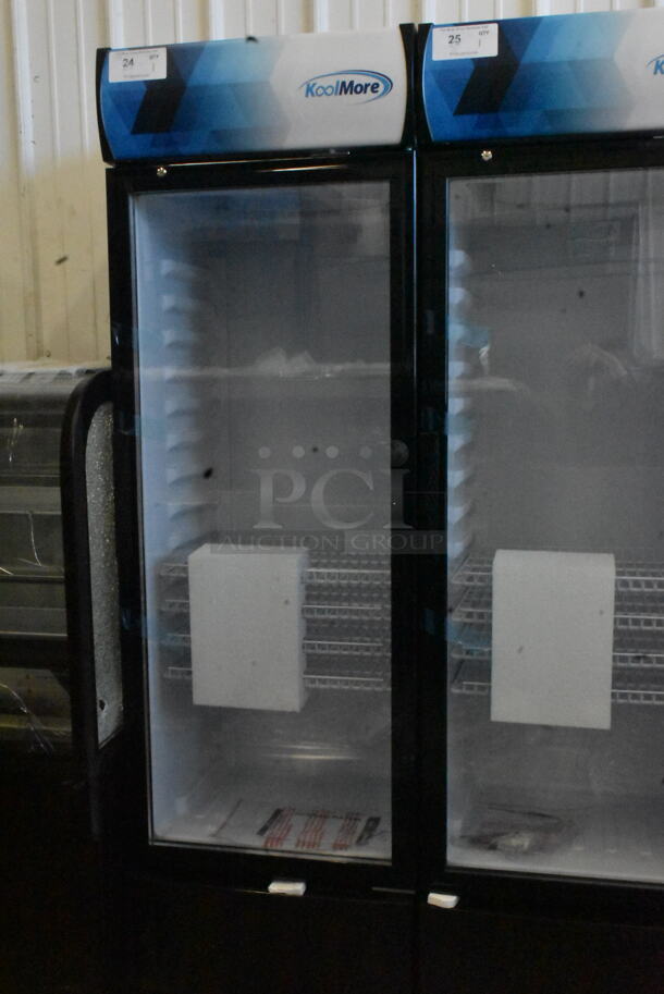 BRAND NEW SCRATCH AND DENT! KoolMore MDR-9CP Metal Commercial Single Door Reach In Cooler Merchandiser w/ Poly Coated Racks. 115 Volts, 1 Phase. Tested and Working! - Image 2 of 5