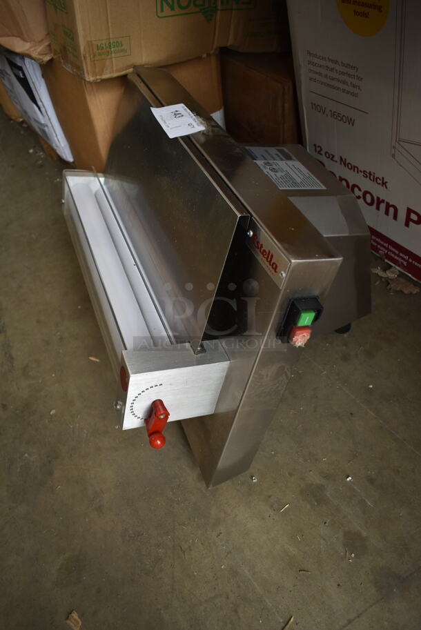 BRAND NEW SCRATCH AND DENT! Estella 348EDS18S Stainless Steel Commercial Countertop Dough Sheeter. 120 Volts, 1 Phase.  - Image 3 of 4