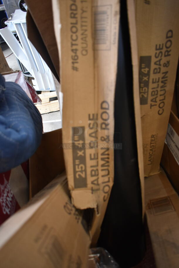 7 BRAND NEW SCRATCH AND DENT! Boxes Including 2 Box 164TCOLRD425 Lancaster Table & Seating 25 3/16" x 4" Standard Height Table Base Column and Rod, 164TCLWDWL30 Base, 178REGULATP2 Regulator, CPCC1480 214CPCC1 Camshelving Connector. 7 Times Your Bid! - Image 3 of 8