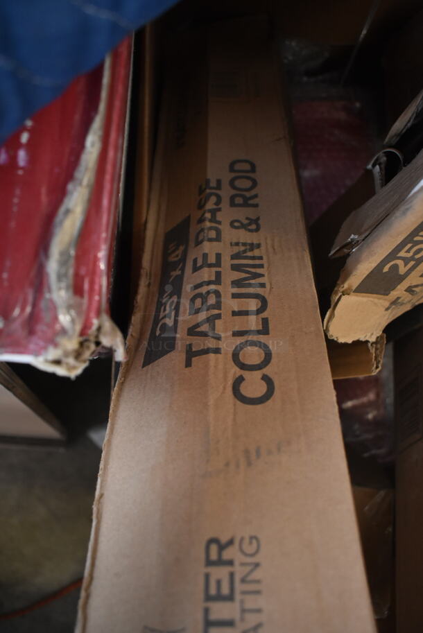7 BRAND NEW SCRATCH AND DENT! Boxes Including 2 Box 164TCOLRD425 Lancaster Table & Seating 25 3/16" x 4" Standard Height Table Base Column and Rod, 164TCLWDWL30 Base, 178REGULATP2 Regulator, CPCC1480 214CPCC1 Camshelving Connector. 7 Times Your Bid! - Image 5 of 8