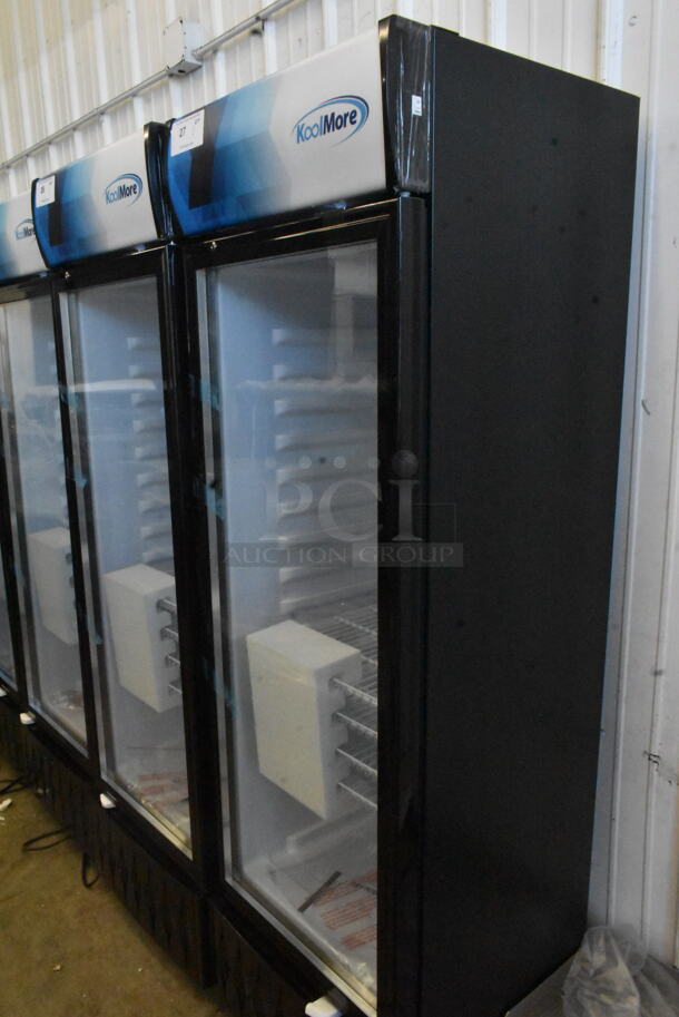BRAND NEW SCRATCH AND DENT! KoolMore MDR-9CP Metal Commercial Single Door Reach In Cooler Merchandiser w/ Poly Coated Racks. 115 Volts, 1 Phase. Tested and Working! - Image 2 of 4
