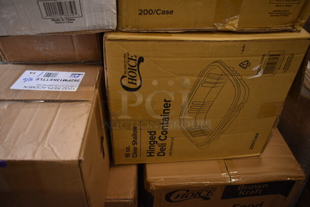 PALLET LOT of 22 BRAND NEW SCRATCH AND DENT! Boxes Including 50HT1 Dart 50HT1 5" x 5" x 3" White Foam Hinged Lid Container - 500/Case, 500CFT Lavex White C-Fold Standard Weight Towel - 2400/Case, 130HBKCUTFW Visions Individually Wrapped Black Heavy Weight Plastic Fork - 1000/Case, 127CH16S Choice 16 oz. Clear RPET Shallow Hinged Deli Container - 200/Case, 382PM13KETTLE Carnival King 12 oz. Kettle for PM1360, 127CH16S Choice 16 oz. Clear RPET Shallow Hinged Deli Container - 200/Case, Smooth Double Wall Hot Cups, Choice #4 Paper Food Containers, 472WC100T Buckeye 6 Liter Class K Wet Chemical Fire Extinguisher Tagged - Rechargeable UL Rating 1A:K, 130WKFSNSPH Visions Individually Wrapped Heavy Weight White Plastic Cutlery Pack with Napkin and Salt and Pepper Packets - 500/Case, 500CC16 Choice Clear PET Customizable Plastic Cold Cup - 16 oz. - 1000/Case, 129MCR24B Choice 24 oz. Black Round Microwavable Heavy Weight Container with Lid 7 1/4" - 150/Case.. 22 Times Your Bid! - Image 6 of 12