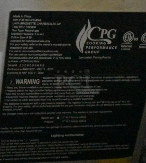 BRAND NEW SCRATCH AND DENT! Cooking Performance Group CPG 351CLCPG48NL Stainless Steel Commercial Natural Gas Powered Countertop Lava Briquette Charbroiler. 160,000 BTU.  - Image 4 of 6