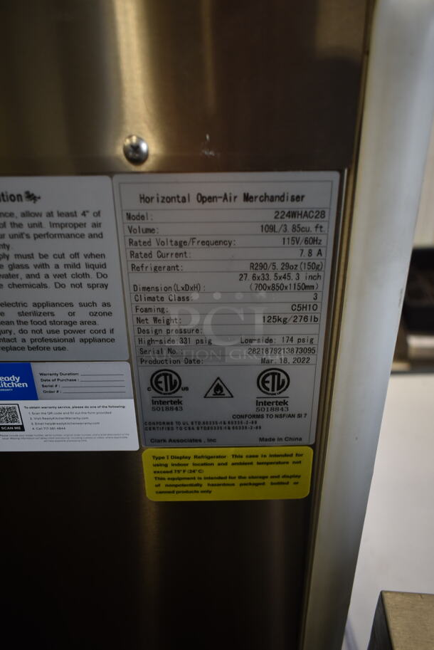 BRAND NEW SCRATCH AND DENT! 2022 Avantco 224WHAC28 Stainless Steel Commercial Floor Style Open Grab N Go Merchandiser. 115 Volts, 1 Phase. Tested and Powers On But Does Not Get Cold - Image 5 of 5