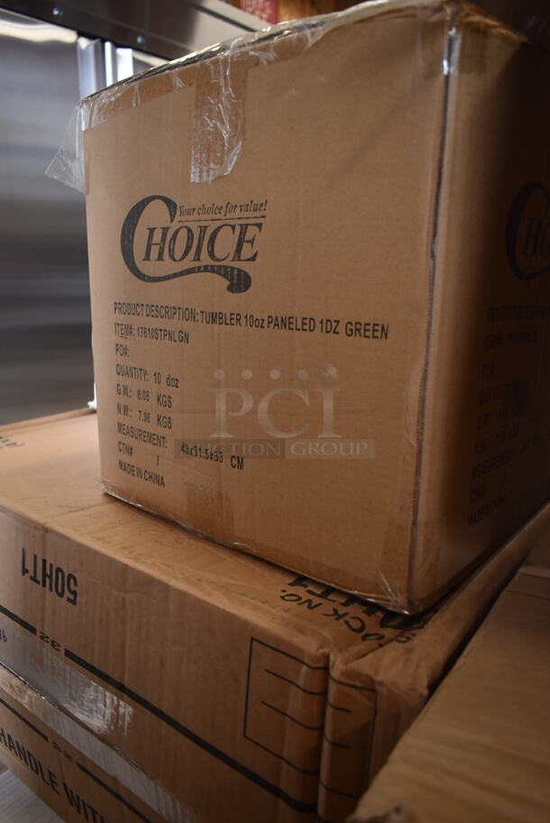 PALLET LOT of 35 BRAND NEW SCRATCH AND DENT! Boxes Including 17610STPNLGN Choice 10 oz. Green SAN Plastic Paneled Tumbler - 12/Pack, 966UPWIDEKFT OneUp by Choice Kraft 2- Ply Wide Interfold, 485CUP424 Choice 4 Cup Handled 12-24 oz. Drink Carrier - 200/Case, 600HSSP14LR Regency 14" x 10" Left and Right Stainless Steel Hand Sink Splash Kit, B32SB Dart B32SB PresentaBowls Pro 32 oz. Black Square, 2 Box 5013339 Lavex Lil Hero Low Density Medium Duty BlashTrash Bag Can Liner, 128HD16COMBO ChoiceHD 16 oz. Microwavable Translucent Plastic, 612605070 Choice Full Size Foil Steam Table Pan Deep 3 3/8" Depth- Full Sie Deep - 50/ Case, 130HBKCUTKW Visions Individually Wrapped Black Heavy Weight Plastic Knife - 1000/Case, 433BR3BGC Choice 3 lb. Natural Kraft Paper Bag - 500/Case, 129MCS38B Choice 38 oz. Black Rectangular Microwavable Heavy Weight Container with Lid 8 3/4" x 6 1/4" x 2" - 150/Case, 2 Box Choice 16 oz Deli Containers, HPM236108K Element Assy 208v, 5005DNAPFLTE Choice Touchstone 14" x 14" White Linen-Feel Flat-Packed Dinner Napkin - 1000/Case. 35 Times Your Bid! - Image 2 of 12