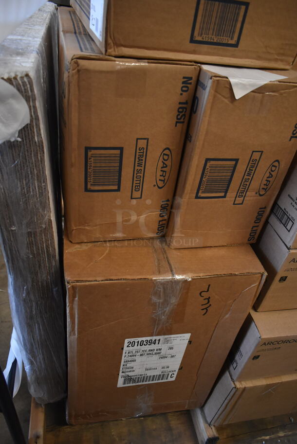 PALLET LOT of 19 BRAND NEW SCRATCH AND DENT! Boxes Including 2 Box of 50010W Choice 10 oz. White Poly Paper Hot Cup - 1000/Case, 2 Box P150BLK Solo 1.5 oz. Black Polystyrene Souffle / Portion Cup - 2500/Case, 3 Arcoroc V4025 Romeo Martini Glasses, Creative Converting 28103981 16 oz. Bermuda Blue Plastic Cup - 20/Pack, 2 Box 760IC08P Choice 8 oz. Pink Paper Frozen Yogurt / Food Cup - 1000/Case. 19 Times Your Bid! - Image 6 of 9