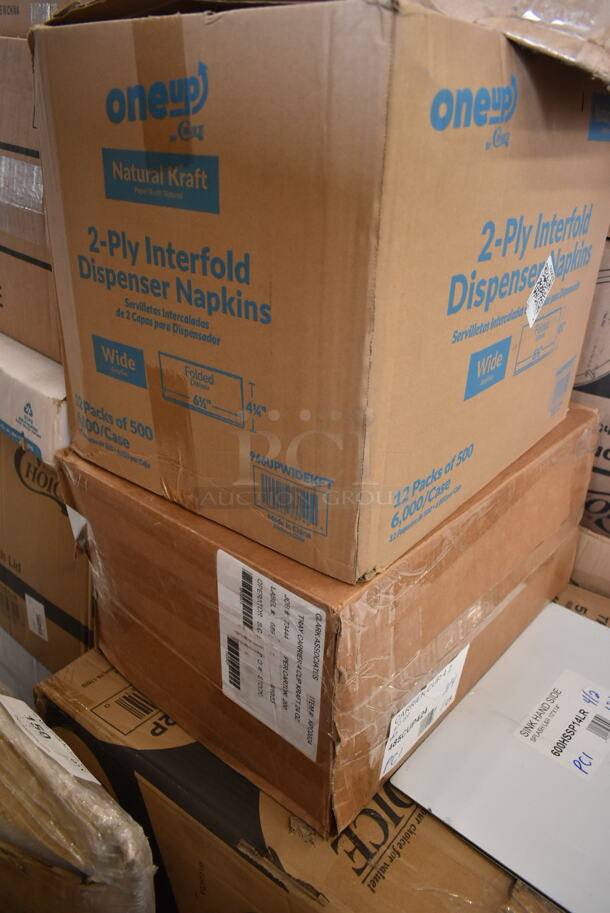 PALLET LOT of 35 BRAND NEW SCRATCH AND DENT! Boxes Including 17610STPNLGN Choice 10 oz. Green SAN Plastic Paneled Tumbler - 12/Pack, 966UPWIDEKFT OneUp by Choice Kraft 2- Ply Wide Interfold, 485CUP424 Choice 4 Cup Handled 12-24 oz. Drink Carrier - 200/Case, 600HSSP14LR Regency 14" x 10" Left and Right Stainless Steel Hand Sink Splash Kit, B32SB Dart B32SB PresentaBowls Pro 32 oz. Black Square, 2 Box 5013339 Lavex Lil Hero Low Density Medium Duty BlashTrash Bag Can Liner, 128HD16COMBO ChoiceHD 16 oz. Microwavable Translucent Plastic, 612605070 Choice Full Size Foil Steam Table Pan Deep 3 3/8" Depth- Full Sie Deep - 50/ Case, 130HBKCUTKW Visions Individually Wrapped Black Heavy Weight Plastic Knife - 1000/Case, 433BR3BGC Choice 3 lb. Natural Kraft Paper Bag - 500/Case, 129MCS38B Choice 38 oz. Black Rectangular Microwavable Heavy Weight Container with Lid 8 3/4" x 6 1/4" x 2" - 150/Case, 2 Box Choice 16 oz Deli Containers, HPM236108K Element Assy 208v, 5005DNAPFLTE Choice Touchstone 14" x 14" White Linen-Feel Flat-Packed Dinner Napkin - 1000/Case. 35 Times Your Bid! - Image 3 of 12