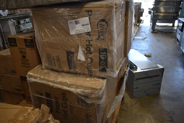 PALLET LOT of 19 BRAND NEW SCRATCH AND DENT! Boxes Including 2 Box of 50010W Choice 10 oz. White Poly Paper Hot Cup - 1000/Case, 2 Box P150BLK Solo 1.5 oz. Black Polystyrene Souffle / Portion Cup - 2500/Case, 3 Arcoroc V4025 Romeo Martini Glasses, Creative Converting 28103981 16 oz. Bermuda Blue Plastic Cup - 20/Pack, 2 Box 760IC08P Choice 8 oz. Pink Paper Frozen Yogurt / Food Cup - 1000/Case. 19 Times Your Bid! - Image 8 of 9
