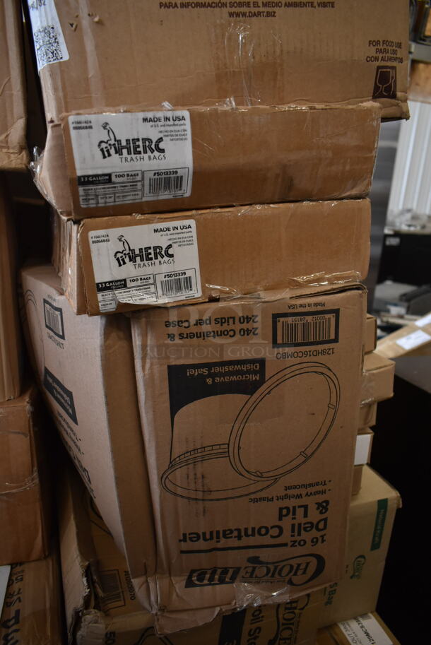 PALLET LOT of 35 BRAND NEW SCRATCH AND DENT! Boxes Including 17610STPNLGN Choice 10 oz. Green SAN Plastic Paneled Tumbler - 12/Pack, 966UPWIDEKFT OneUp by Choice Kraft 2- Ply Wide Interfold, 485CUP424 Choice 4 Cup Handled 12-24 oz. Drink Carrier - 200/Case, 600HSSP14LR Regency 14" x 10" Left and Right Stainless Steel Hand Sink Splash Kit, B32SB Dart B32SB PresentaBowls Pro 32 oz. Black Square, 2 Box 5013339 Lavex Lil Hero Low Density Medium Duty BlashTrash Bag Can Liner, 128HD16COMBO ChoiceHD 16 oz. Microwavable Translucent Plastic, 612605070 Choice Full Size Foil Steam Table Pan Deep 3 3/8" Depth- Full Sie Deep - 50/ Case, 130HBKCUTKW Visions Individually Wrapped Black Heavy Weight Plastic Knife - 1000/Case, 433BR3BGC Choice 3 lb. Natural Kraft Paper Bag - 500/Case, 129MCS38B Choice 38 oz. Black Rectangular Microwavable Heavy Weight Container with Lid 8 3/4" x 6 1/4" x 2" - 150/Case, 2 Box Choice 16 oz Deli Containers, HPM236108K Element Assy 208v, 5005DNAPFLTE Choice Touchstone 14" x 14" White Linen-Feel Flat-Packed Dinner Napkin - 1000/Case. 35 Times Your Bid! - Image 5 of 12