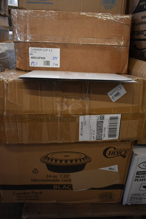 PALLET LOT of 35 BRAND NEW SCRATCH AND DENT! Boxes Including 17610STPNLGN Choice 10 oz. Green SAN Plastic Paneled Tumbler - 12/Pack, 966UPWIDEKFT OneUp by Choice Kraft 2- Ply Wide Interfold, 485CUP424 Choice 4 Cup Handled 12-24 oz. Drink Carrier - 200/Case, 600HSSP14LR Regency 14" x 10" Left and Right Stainless Steel Hand Sink Splash Kit, B32SB Dart B32SB PresentaBowls Pro 32 oz. Black Square, 2 Box 5013339 Lavex Lil Hero Low Density Medium Duty BlashTrash Bag Can Liner, 128HD16COMBO ChoiceHD 16 oz. Microwavable Translucent Plastic, 612605070 Choice Full Size Foil Steam Table Pan Deep 3 3/8" Depth- Full Sie Deep - 50/ Case, 130HBKCUTKW Visions Individually Wrapped Black Heavy Weight Plastic Knife - 1000/Case, 433BR3BGC Choice 3 lb. Natural Kraft Paper Bag - 500/Case, 129MCS38B Choice 38 oz. Black Rectangular Microwavable Heavy Weight Container with Lid 8 3/4" x 6 1/4" x 2" - 150/Case, 2 Box Choice 16 oz Deli Containers, HPM236108K Element Assy 208v, 5005DNAPFLTE Choice Touchstone 14" x 14" White Linen-Feel Flat-Packed Dinner Napkin - 1000/Case. 35 Times Your Bid! - Image 6 of 12