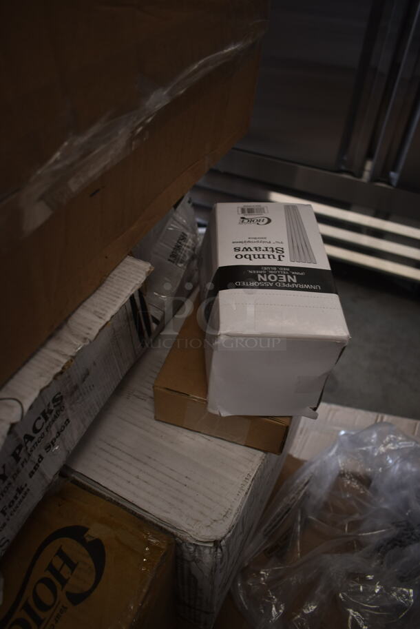 PALLET LOT of 35 BRAND NEW SCRATCH AND DENT! Boxes Including 17610STPNLGN Choice 10 oz. Green SAN Plastic Paneled Tumbler - 12/Pack, 966UPWIDEKFT OneUp by Choice Kraft 2- Ply Wide Interfold, 485CUP424 Choice 4 Cup Handled 12-24 oz. Drink Carrier - 200/Case, 600HSSP14LR Regency 14" x 10" Left and Right Stainless Steel Hand Sink Splash Kit, B32SB Dart B32SB PresentaBowls Pro 32 oz. Black Square, 2 Box 5013339 Lavex Lil Hero Low Density Medium Duty BlashTrash Bag Can Liner, 128HD16COMBO ChoiceHD 16 oz. Microwavable Translucent Plastic, 612605070 Choice Full Size Foil Steam Table Pan Deep 3 3/8" Depth- Full Sie Deep - 50/ Case, 130HBKCUTKW Visions Individually Wrapped Black Heavy Weight Plastic Knife - 1000/Case, 433BR3BGC Choice 3 lb. Natural Kraft Paper Bag - 500/Case, 129MCS38B Choice 38 oz. Black Rectangular Microwavable Heavy Weight Container with Lid 8 3/4" x 6 1/4" x 2" - 150/Case, 2 Box Choice 16 oz Deli Containers, HPM236108K Element Assy 208v, 5005DNAPFLTE Choice Touchstone 14" x 14" White Linen-Feel Flat-Packed Dinner Napkin - 1000/Case. 35 Times Your Bid! - Image 11 of 12
