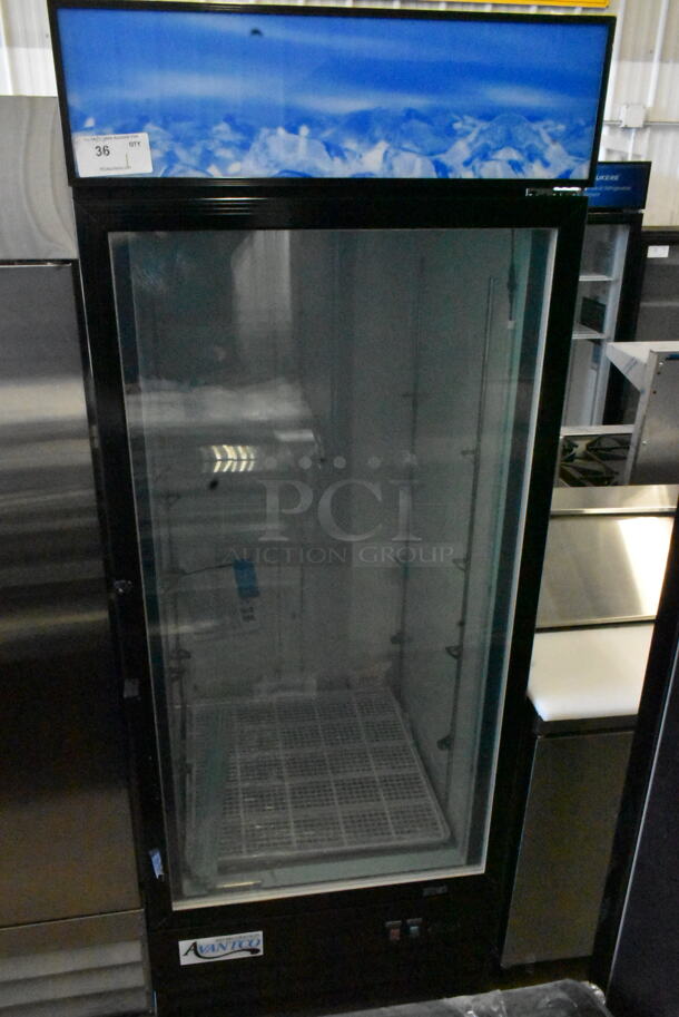 BRAND NEW SCRATCH AND DENT! 2022 Avantco 178GDC24FHCB Metal Commercial Single Door Reach In Cooler Merchandiser w/ Poly Coated Racks. 115 Volts, 1 Phase. Tested and Working! - Image 2 of 7