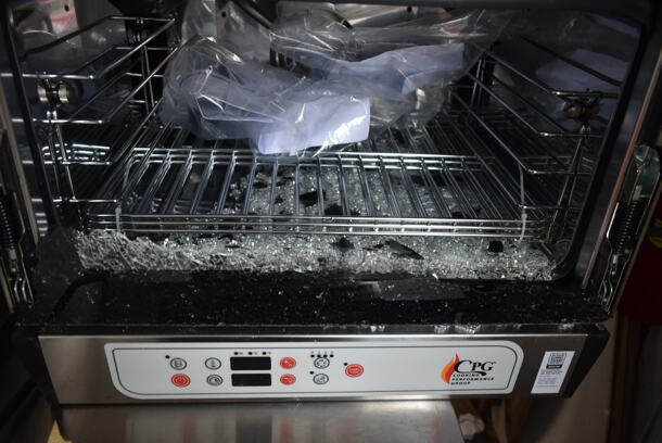 BRAND NEW SCRATCH AND DENT! Cooking Performance Group CPG 351COHD3A Stainless Steel Commercial Electric Digital Countertop 3 Tray Half Size Convection Oven with Steam Injection. See Pictures For Glass Damage. 120 Volts, 1 Phase. Tested and Working! - Image 3 of 5