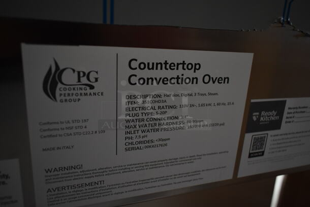 BRAND NEW SCRATCH AND DENT! Cooking Performance Group CPG 351COHD3A Stainless Steel Commercial Electric Digital Countertop 3 Tray Half Size Convection Oven with Steam Injection. See Pictures For Glass Damage. 120 Volts, 1 Phase. Tested and Working! - Image 4 of 5