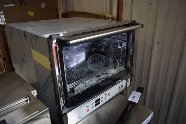 BRAND NEW SCRATCH AND DENT! Cooking Performance Group CPG 351COHD3A Stainless Steel Commercial Electric Digital Countertop 3 Tray Half Size Convection Oven with Steam Injection. See Pictures For Glass Damage. 120 Volts, 1 Phase. Tested and Working! - Image 5 of 5