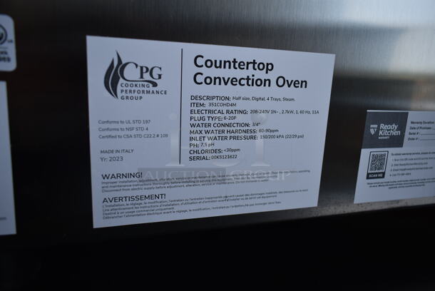BRAND NEW SCRATCH AND DENT! Cooking Performance Group CPG 351COHD4M Stainless Steel Commercial Electric Digital Countertop 4 Tray Half Size Convection Oven with Steam Injection. See Pictures For Glass Damage. 208/240 Volts, 1 Phase. - Image 3 of 6