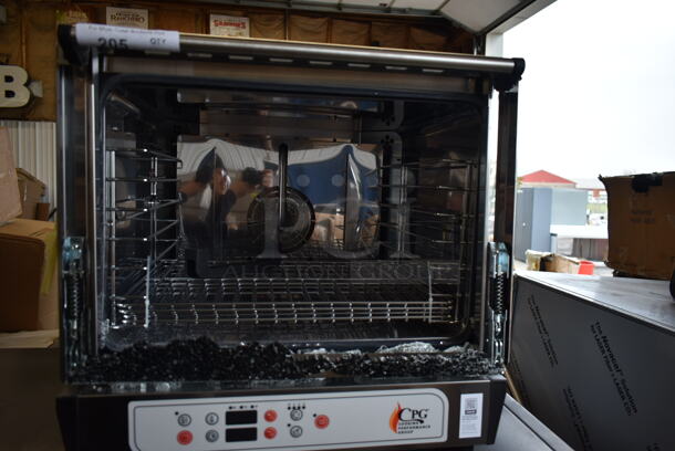 BRAND NEW SCRATCH AND DENT! Cooking Performance Group CPG 351COHD4M Stainless Steel Commercial Electric Digital Countertop 4 Tray Half Size Convection Oven with Steam Injection. See Pictures For Glass Damage. 208/240 Volts, 1 Phase. - Image 4 of 6