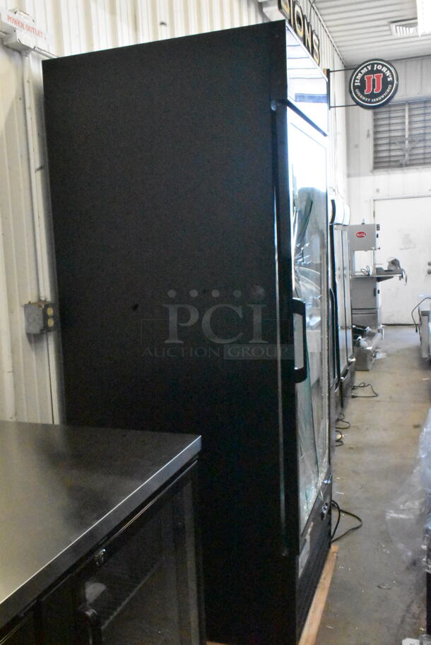 BRAND NEW SCRATCH AND DENT! 2022 Avantco 178GDC24FHCB Metal Commercial Single Door Reach In Cooler Merchandiser w/ Poly Coated Racks. See Pictures For Glass Damage. 115 Volts, 1 Phase. Tested and Working! - Image 5 of 7