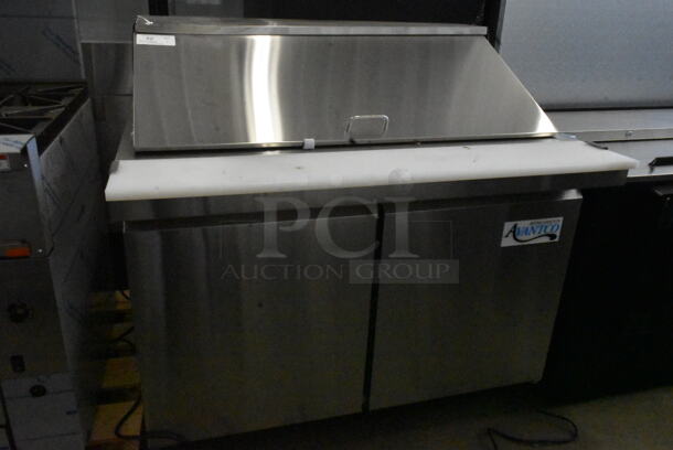 BRAND NEW SCRATCH AND DENT! 2022 Avantco 178SSPT48MHC Stainless Steel Commercial Sandwich Salad Prep Table Bain Marie Mega Top on Commercial Casters. 115 Volts, 1 Phase. Tested and Working! - Image 2 of 6