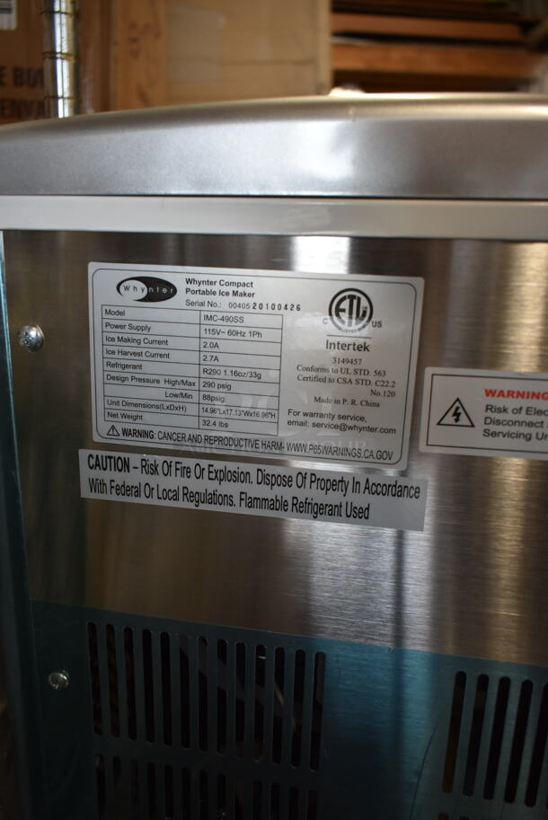 BRAND NEW SCRATCH AND DENT! Whynter IMC-490SS Portable 49lb Freestanding Stainless Steel Ice Maker. 115 Volts, 1 Phase. Tested and Working! - Image 8 of 8