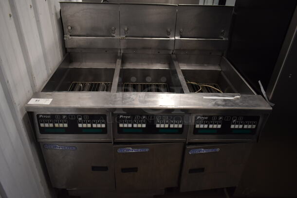 Pitco Frialator AWSSH55JS Solstice Supreme Stainless Steel Commercial Natural Gas Powered 3 Bay Deep Fat Fryer on Commercial Casters. 80,000 BTU.  - Image 1 of 10