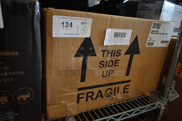 BRAND NEW SCRATCH AND DENT! Carlisle 381109LG 18" x 12" x 19" Aluminum 3-Tier Packet Rack with 3.5 Qt. Black Compartment Bins - Image 2 of 3