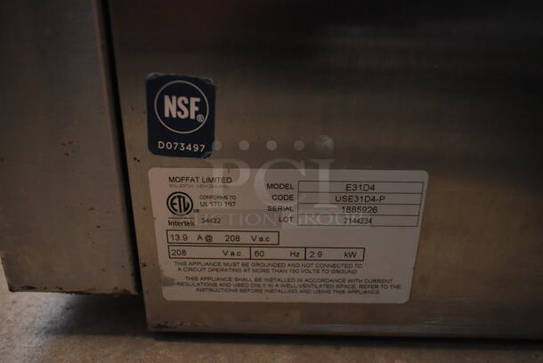 Moffat Turbofan E31D4 Stainless Steel Commercial Electric Powered Convection Oven w/ Metal Oven Racks. 208 Volts.  - Image 3 of 3
