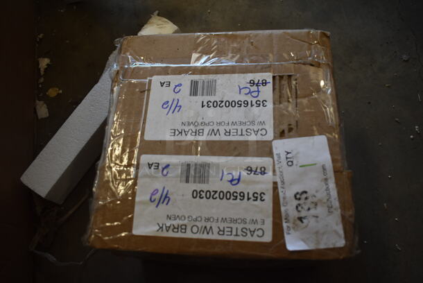 BRAND NEW SCRATCH AND DENT! Box of 2 Cooking Performance Group 35165002030 5" Stem Caster Without Brake for FEC and FGC Ovens and 2 Cooking Performance Group 35165002031 5" Stem Caster With Brake for FEC and FGC Ovens - Image 2 of 2