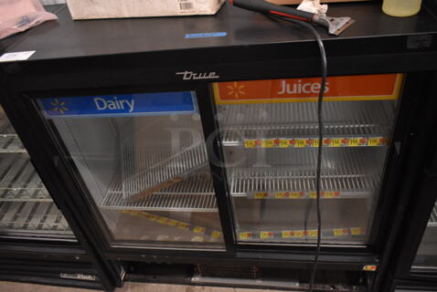 2016 True GDM-41SL-48-HC-LD Metal Commercial 2 Door Reach In Cooler Merchandiser w/ Poly Coated Racks. 115 Volts, 1 Phase. Tested and Working!