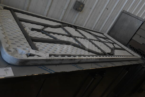 White Poly Folding Table on Metal Legs.  - Image 1 of 1