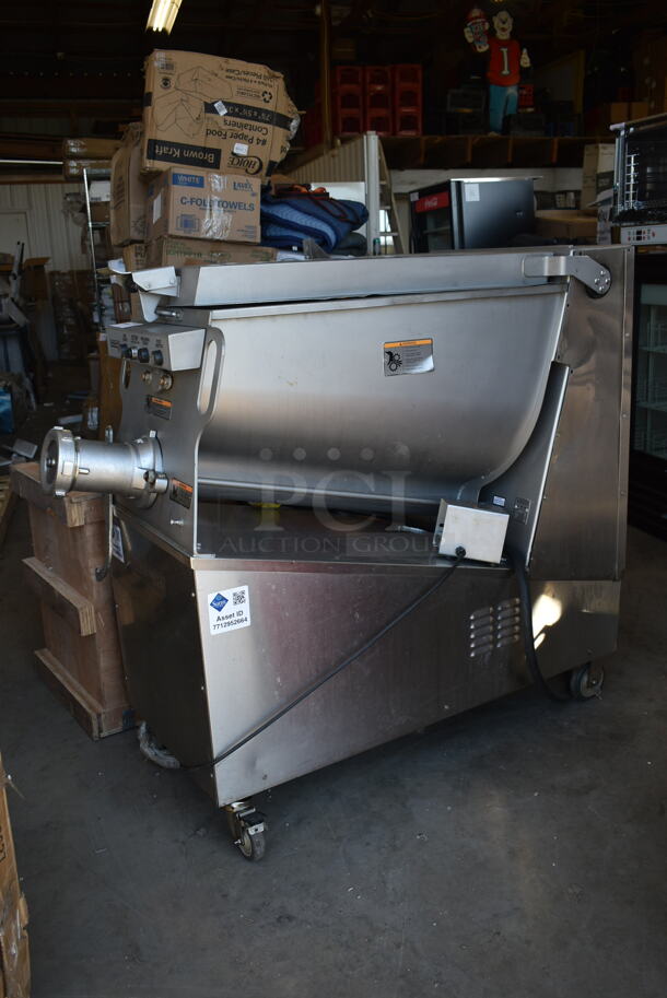 2016 Hobart MG2032 Metal Commercial Floor Style Electric Powered Meat Mixer Grinder w/ Foot Pedal on Commercial Casters. 208 Volts, 3 Phase. Tested and Working! - Image 2 of 6