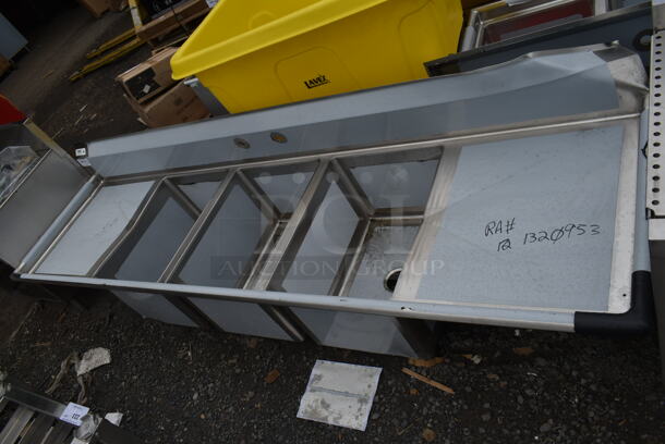 BRAND NEW SCRATCH AND DENT! Regency 600S31824224 Stainless Steel Commercial 3 Bay Sink w/ Dual Drain Boards. No Legs. Bays 19x24x14. Drain Boards 22.5x25 - Image 3 of 3