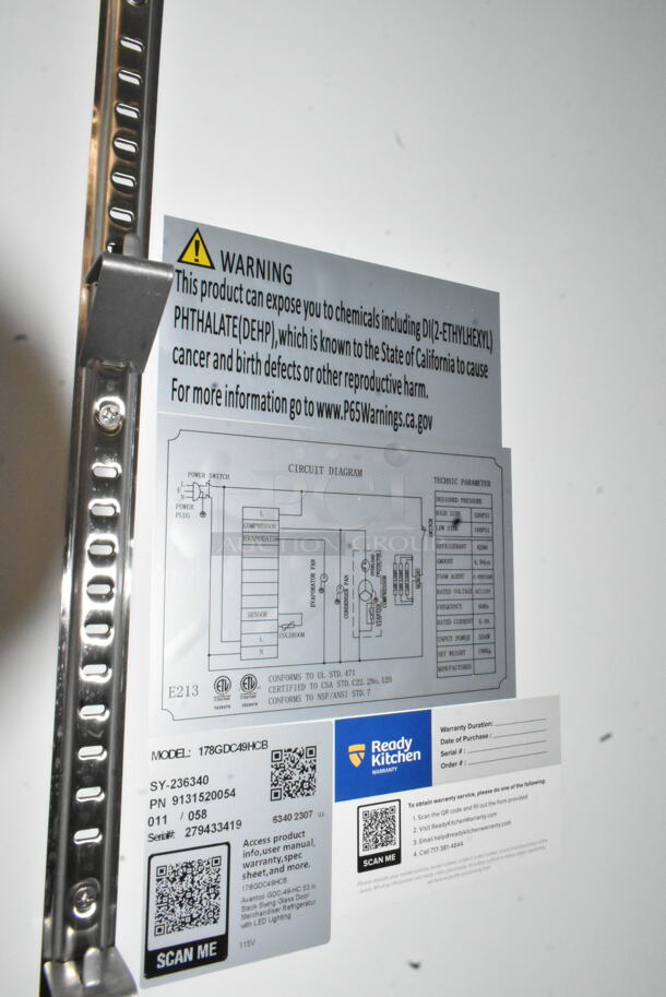 BRAND NEW SCRATCH AND DENT! 2023 Avantco 178GDC49HCB Metal Commercial 2 Door Reach In Cooler Merchandiser w/ Poly Coated Racks. See Pictures For Missing Top Panel. 115 Volts, 1 Phase. Tested and Working! - Image 4 of 4
