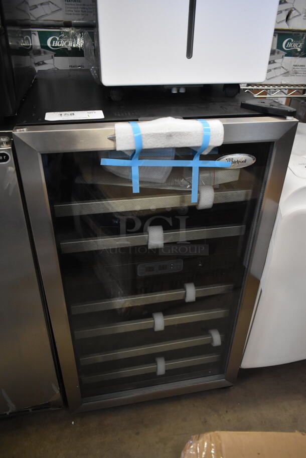 BRAND NEW SCRATCH AND DENT! Whirlpool WWC287BLS-1 22 Inch Dual Zone Wine Cellar Merchandiser with 38-Bottle Capacity, Stainless Steel Trimmed Wood Shelves. 115 Volts, 1 Phase. Tested and Working! - Image 2 of 6