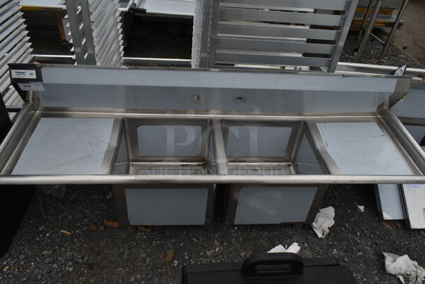 BRAND NEW SCRATCH AND DENT! Regency 600S21717218 Stainless Steel Commercial 2 Bay Sink w/ Dual Drain boards. Bays 17x17x12. Drain Boards 16.5x18.5. No Legs.  - Image 2 of 4