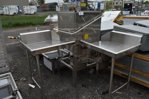 Knight KLE 175 GT Stainless Steel Commercial Corner Pass Through Dishwasher w/ Left and Right Side Clean Dishwasher Tables. 120 Volts, 1 Phase. 