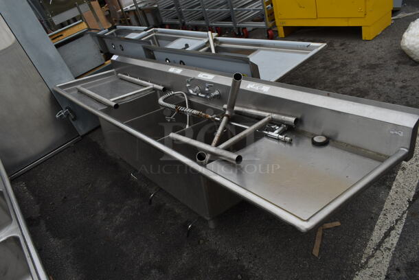 Stainless Steel Commercial 3 Bay Sink w/ Dual Drain Boards. Bays 16x20. Drain Boards 34x22, 22x22 - Image 3 of 3