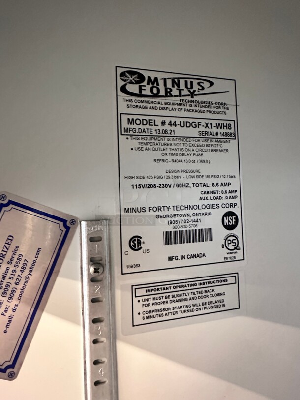 Late Model Minus Forty Model 44-UDGF 44 Cu Ft Two Glass Door Freezer with LED Lighting 115 Volt Working - Image 7 of 8