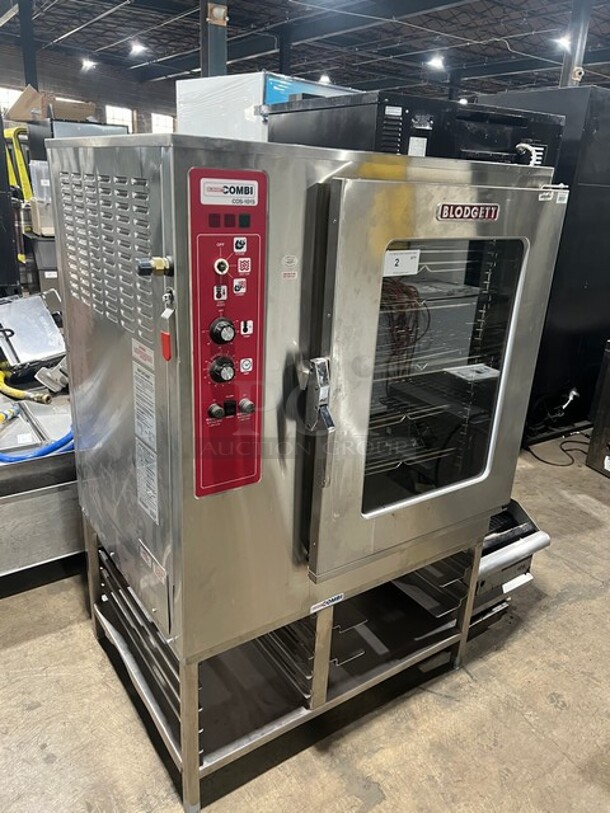 WOW! Blodgett Commercial Electric Powered Single Door Oven/Steamer Combi Oven! With View Through Door! With Metal Oven Racks! With Pan Rack Holder Area Underneath! All Stainless Steel! On Legs! Working When Removed! Model: COS101S SN: 081793HG014S 208V 60HZ 3 Phase - Image 2 of 9