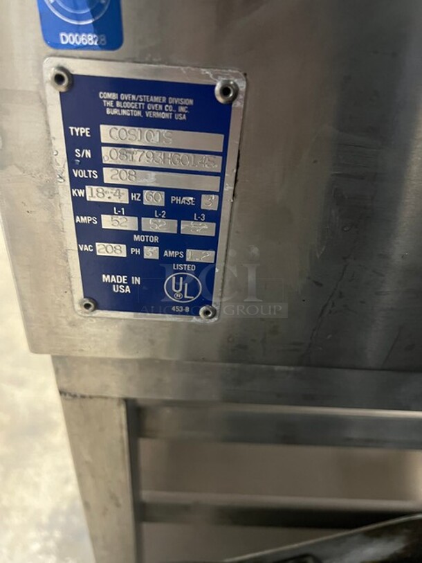 WOW! Blodgett Commercial Electric Powered Single Door Oven/Steamer Combi Oven! With View Through Door! With Metal Oven Racks! With Pan Rack Holder Area Underneath! All Stainless Steel! On Legs! Working When Removed! Model: COS101S SN: 081793HG014S 208V 60HZ 3 Phase - Image 8 of 9