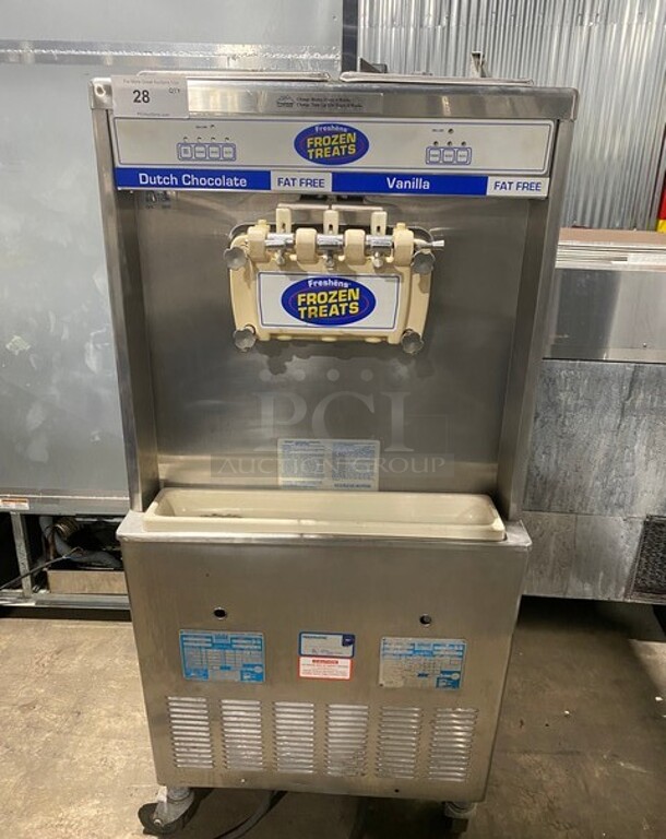 Taylor Commercial Floor Style 3 Handle Soft Serve Ice Cream Machine! All Stainless Steel! On Casters, 1 Leg! Model: 75427 SN: H9021300 208/230V 60HZ  - Image 1 of 10