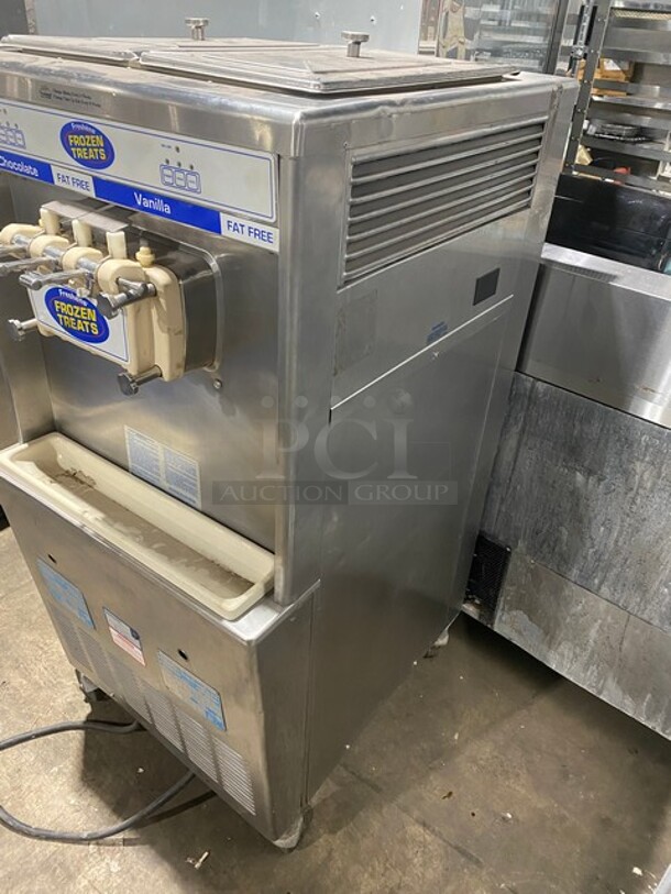 Taylor Commercial Floor Style 3 Handle Soft Serve Ice Cream Machine! All Stainless Steel! On Casters, 1 Leg! Model: 75427 SN: H9021300 208/230V 60HZ  - Image 2 of 10