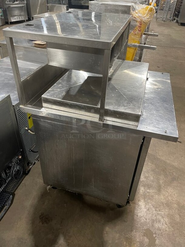 Beverage Air Stainless Steel Salad/Pizza Prep Table! With Over Head Shelf Build In Cubbies For Utensils! With 2 Door Underneath Storage Space!  On Casters! MODEL SPE36HC-15M SN: 12204295 115V 1PH - Image 2 of 11