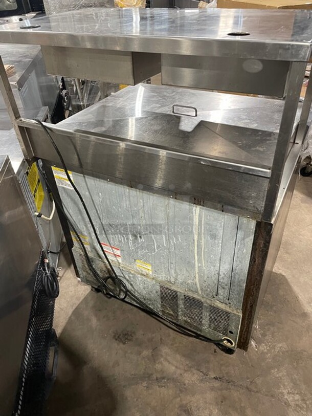 Beverage Air Stainless Steel Salad/Pizza Prep Table! With Over Head Shelf Build In Cubbies For Utensils! With 2 Door Underneath Storage Space!  On Casters! MODEL SPE36HC-15M SN: 12204295 115V 1PH - Image 3 of 11
