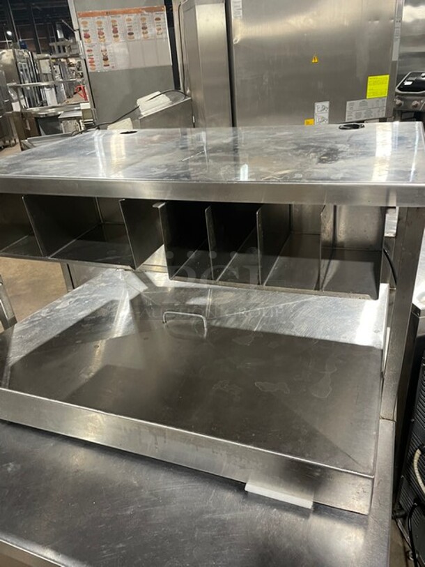 Beverage Air Stainless Steel Salad/Pizza Prep Table! With Over Head Shelf Build In Cubbies For Utensils! With 2 Door Underneath Storage Space!  On Casters! MODEL SPE36HC-15M SN: 12204295 115V 1PH - Image 8 of 11