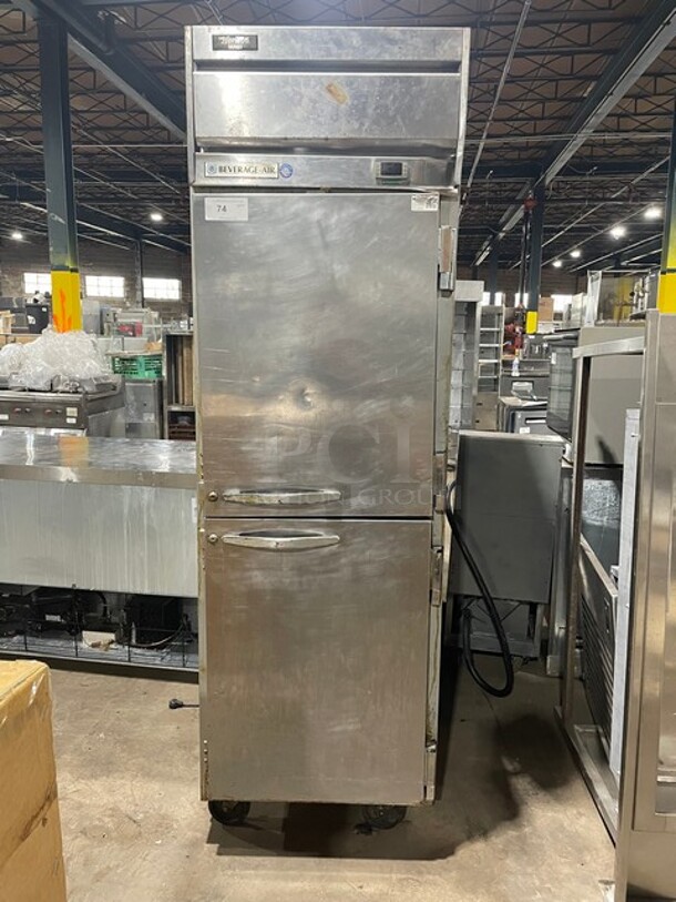 Beverage Air Stainless Steel Commercial 2 Half Size Door Reach In Cooler! On Commercial Casters! MODEL HR1-1HS SN: 12205555 115V 1PH - Image 1 of 9