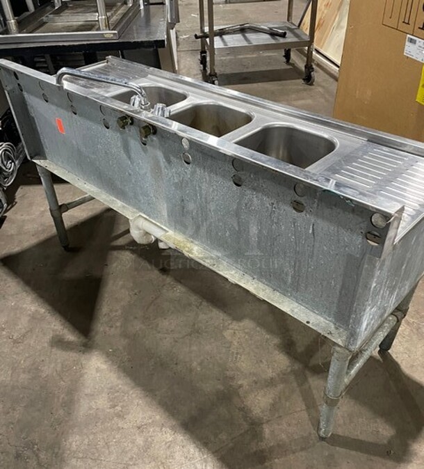 Eagle Group Stainless Steel 3 Compartment Sink With 2 Drain Boards! With Facet And Handle! - Image 3 of 10