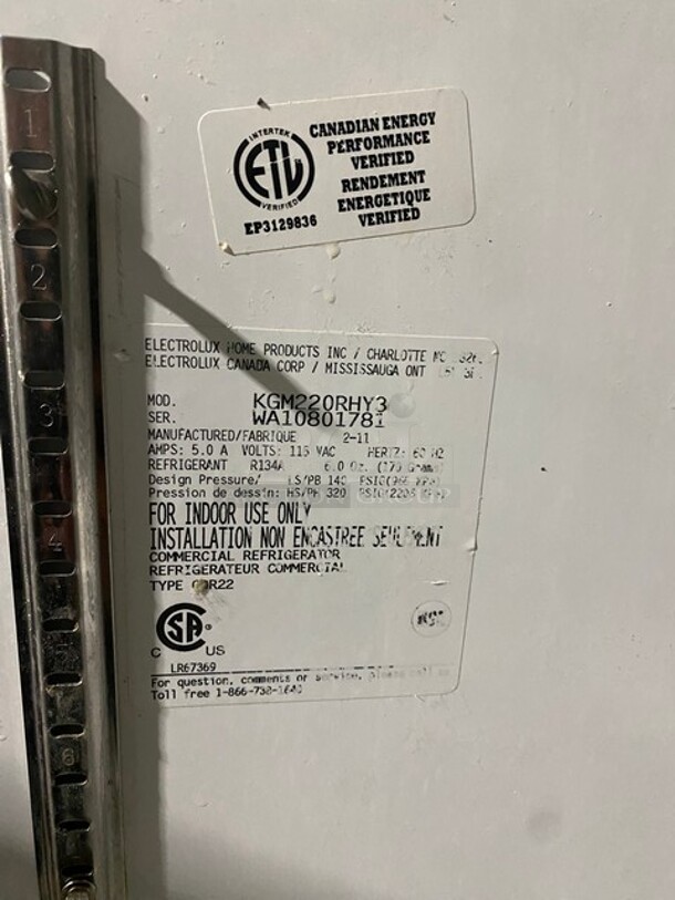 Electrolux Metal Commercial Single Door Reach In Cooler Merchandiser w/ Poly Coated Racks! On Commercial Casters! MODEL KGM220RHY3 SN:WA10801781 115V  - Image 6 of 10